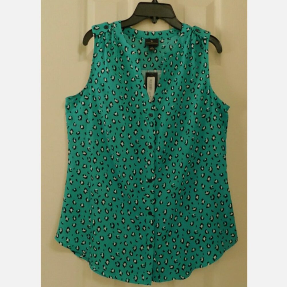 WORTHINGTON Womens Button Up Blouse Sleeveless Size S Turquoise NWT
